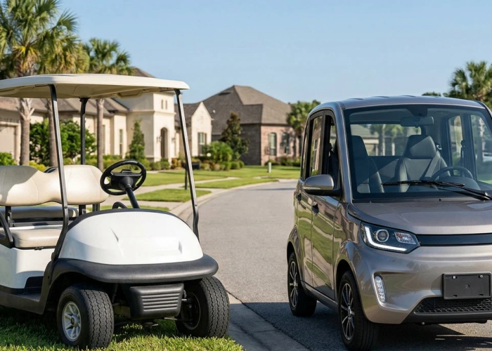 electric golf cart tagged for service after breakdown response