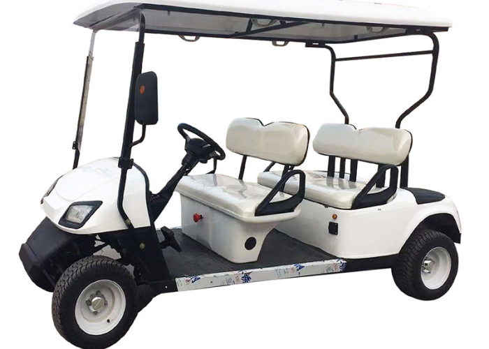electric golf cart fleet staged for charging station layout and parking bay planning