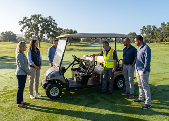 electric golf cart load planning for boarding and luggage handling