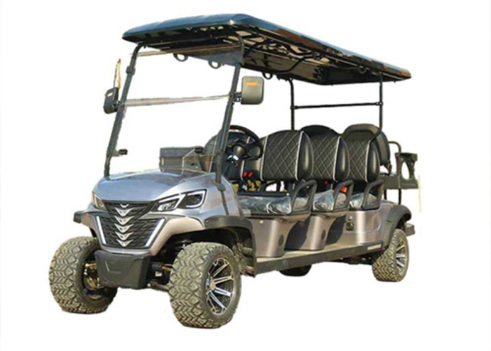 passenger electric golf cart prepared for wet-weather shuttle service