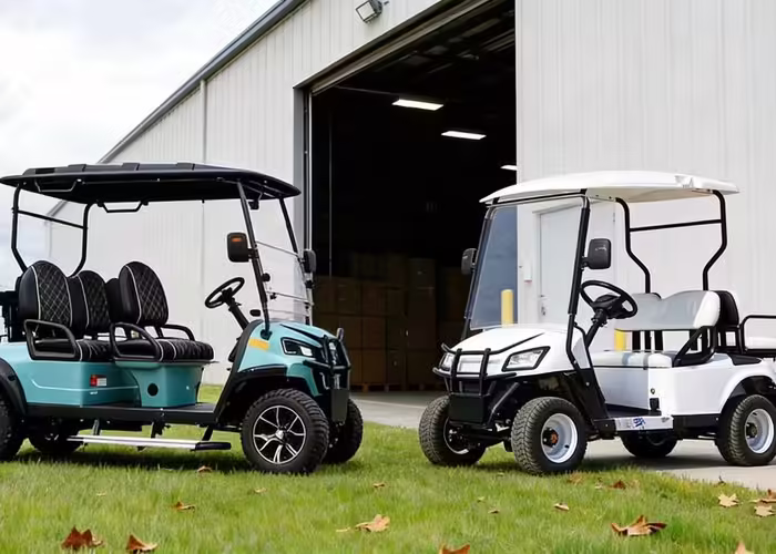 electric golf cart used for route loop testing across property roads and charging points
