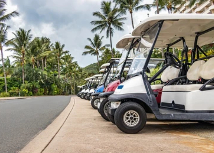 electric golf cart turning radius planning for guest routes and property turns