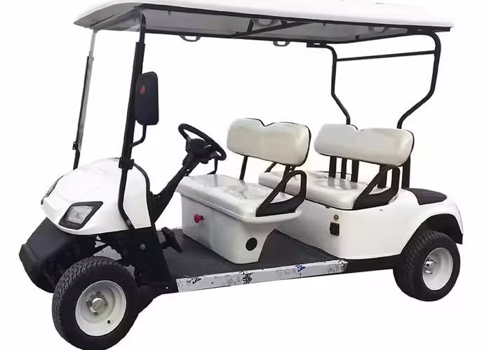 electric golf cart maneuvered through resort path corners and loading areas