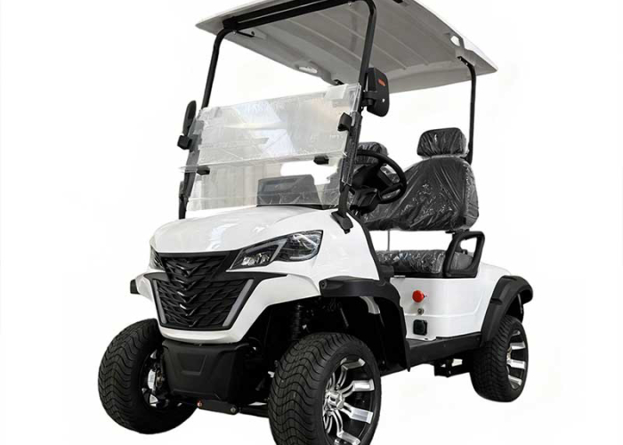 2 seater electric golf cart prepared for grounds work and quick site inspections