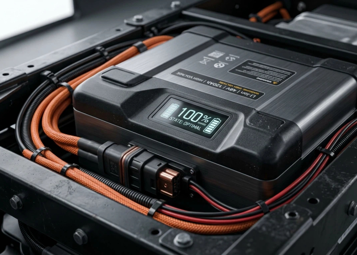 lithium golf cart battery pack checked for charging routine and service planning