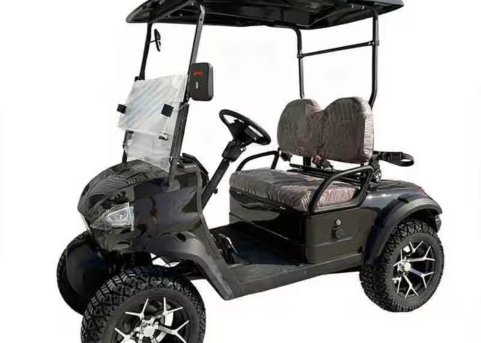 utility electric golf cart carrying tools and service supplies on property route