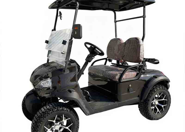electric golf cart staged after tire pressure and wear checks